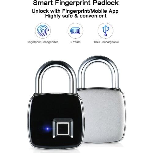 Door/Cabinet Fingerprint padlock Wireless Remote control/Mobile App LED light USB-Rechargeable waterproof Cargo/garage padlock