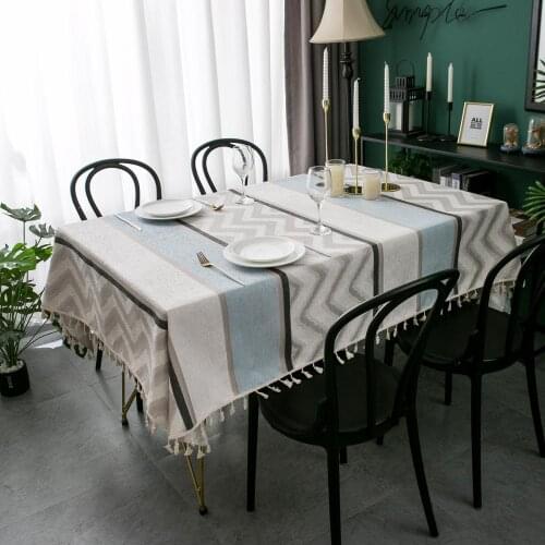 Geometric stripe chenillen Table Cloth Cotton Linen Wrinkle Free Anti-Fading Tablecloths Washable Table Cover for Kitchen