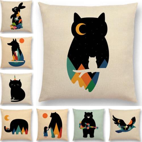 Hot Sale Day Night Sun And Moon Child With Animals Friends Warm Colorful Dream Cushion Cover Home Decor Sofa Throw Pillow Case