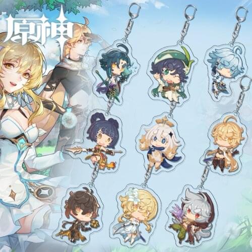 Hot Anime Game Genshin Impact Keychain Liyue Harbor Mondstadt Cartoon Fashion Cute Pendant Keyring Jewelry Key Ring