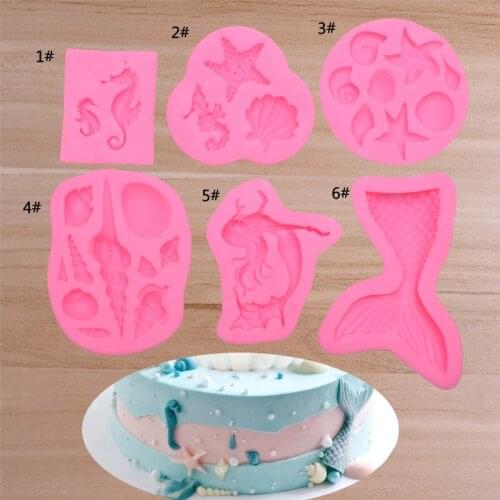 DIY baking cake tool silicone mold marine series 6-piece set of conch sea star fondant biscuit candy mold