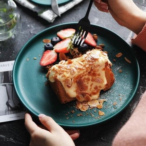 Matte Solid Color Glaze Ceramic Round Dinner Plate Pizza Plate Steak Dish Dessert Tray Porcelain Kitchen Utensils