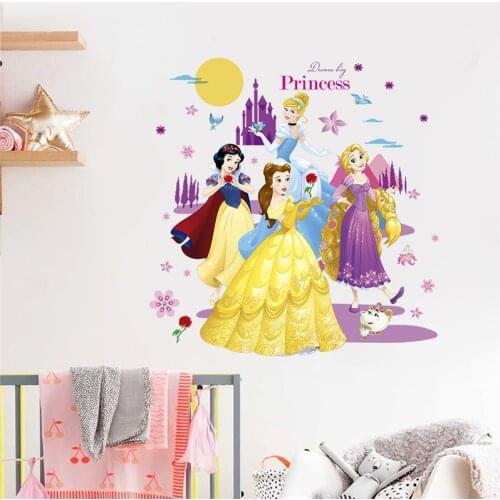 Cartoon Princess Castle Moon Tree Flower Height Measure Wall Sticker For Kids Room Butterfly House Home Decoration