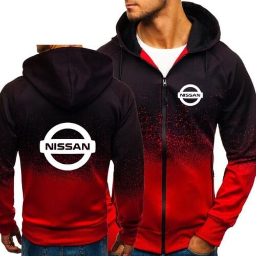 Hoodies Men Nissan Car Logo Print Casual HipHop Harajuku Gradient color Hooded Fleece Sweatshirts zipper Jacket Man Clothing