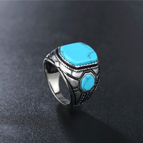Personality Fashion Retro Turquoise Mens Titanium Steel Ring