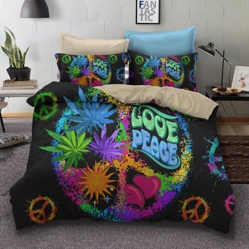 Hippies peace symbol duvet cover set single twin double queen king cal king size bed linen set
