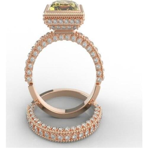 Hot Sale Ladies 2 Pcs/set Green Cubic Zirconia Crystal Rose Gold Color Female Rings Set for Women Wedding Party Jewelry