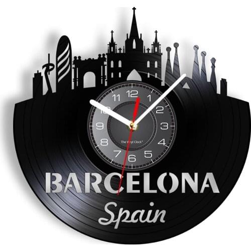 Spain Barcelona Skyline Laser Cut Longplay Wall Clock Sagrada Familia Capital Cityscape Illuminated Wall Watch Travellers' Gift