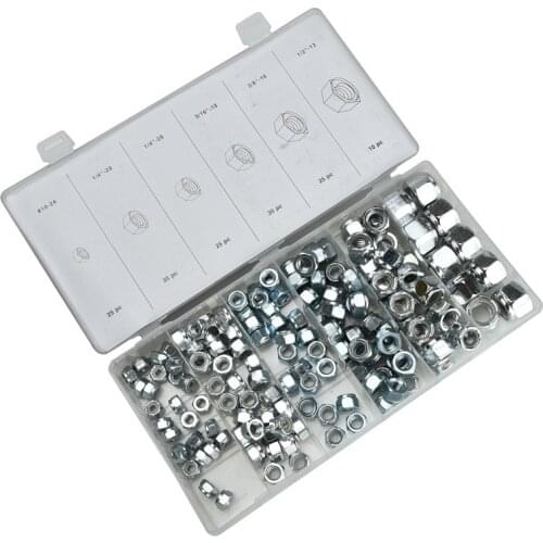 150pcs #10-24 1/2-20 1/4-28 5/16-18 3/8-16 1/2-13 Self-locking Nut Lock Nut Locknut Slip Nylon Hex Nut Assortment Kit