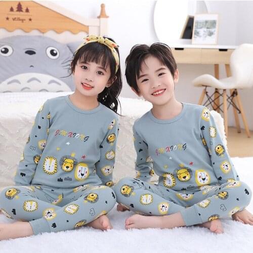 Autumn Pajamas For Children Long Sleeved Cotton Night Suit Cartoon Lion Baby Kids Girl Pyjamas Set Sleepwear Christmas Pajamas