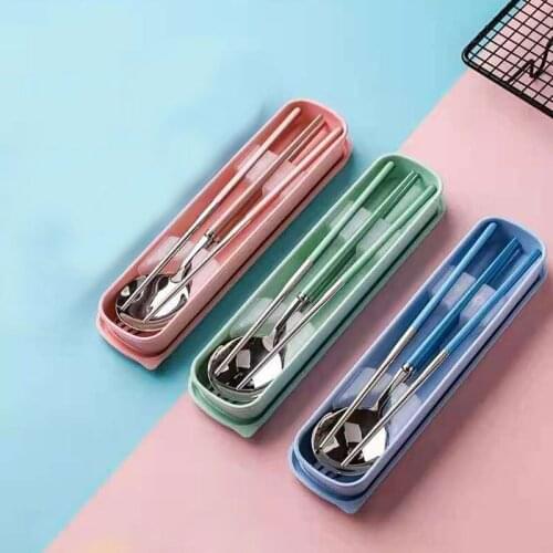 Stainless Steel Chopsticks Spoons Fork Portable Tableware Three-piece Suit Students Solo Travel To-go Boxes Talheres Vajilla