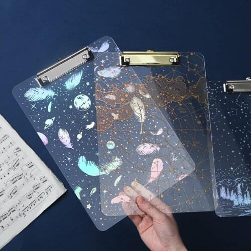 Laser Hot Stamping Starry Sky Document File Folder A4 Board Clip Student Stationery Plastic Writing Hard Board School Supplies