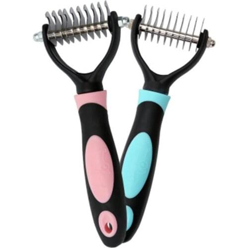 Pet Stainless Steel Double-sided Brush Combs Open Knot Comb Dog Dematting Grooming Soft Handle Trimmer Hairs Remove