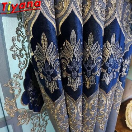 Romantic European Curtains Luxury Embroidered Curtains Tulle for Living Room Villa High-grade Delicate Blue Curtains X-M122#40