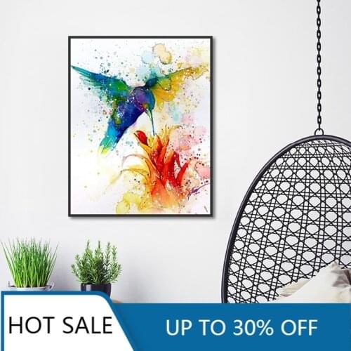 Christmas Canvas Painting Water Colorful Hummingbird And Flower Prints Poster Wall Art For Livingroom Home Decor Pictures