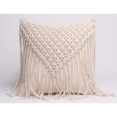 Hand-woven Cotton Thread Cushion Cover with Tassels Colorfu Macrame Geometry Bohemia Ethnic Pillow Cover 45x45cm Home Decoration