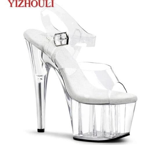 Crystal platform 15cm high heel sandals, stage show 6in high heel pole dancing performance Pole shoes