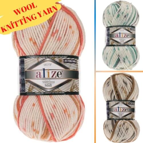 Wool Knitted Yarn - 3 Color Options - 170 Meters(100gr) - Alize Superlana Midi Motif - Acrylic - Cardigan - Sweater - Scarf - Shawl - Vests - Booties - Home Textile - Berets - Blouse - DIY