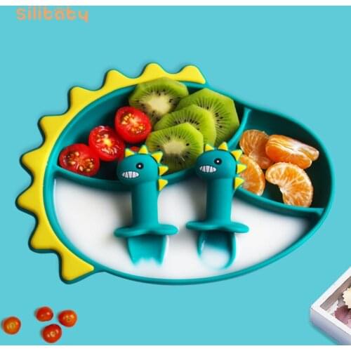 Silibaby Baby Silicone Suction Cup Bowl Children Complementary Food Bowl Portable Silicone Divided Plate Baby Training Tableware