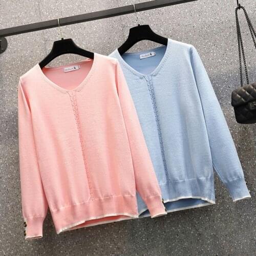Spring autumn v-neck oversize loose thin sweater women knit top casual pullovers Long Sleeve big size female Cashmere sweater
