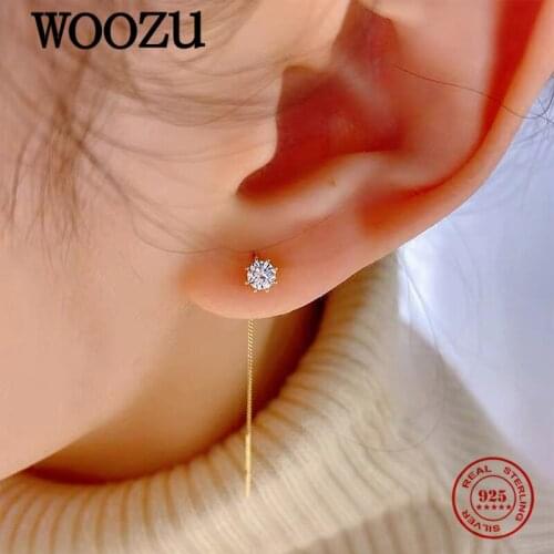 WOOZU 925 Sterling Silver Unique Minimalist Fashion Korean Link Chain Tassel Earrings for Women Wedding Plated 14k Gold Jewelry