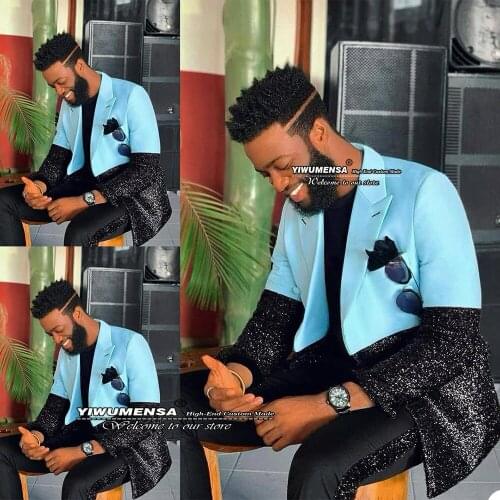 YIWUMENSA Unique Design Sparkly Sequied Jacket With Pants 2 Pieces Men Suits For Wedding Blazers Smoking Prom Party Tuxedos