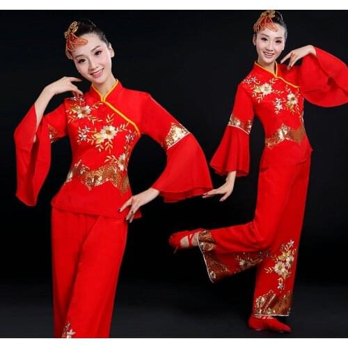 Traditional Chinese folk dance costume national classical red clothing stage performance oriental Chinese clothing DD257 F