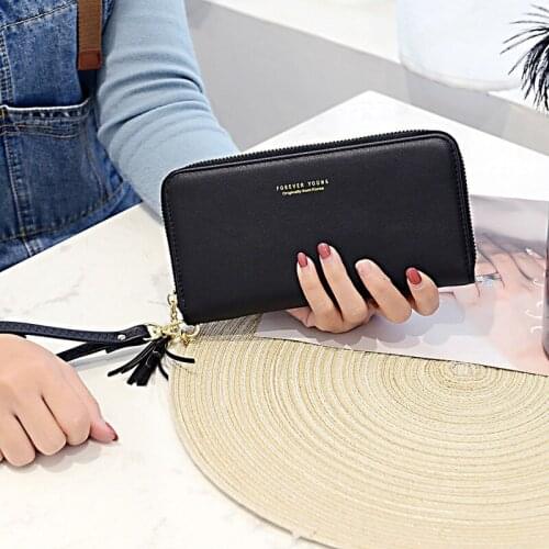 Womens Leather Wallet Vintage Ladies Wallet Long Simple Large Capacity Wallet Zipper Fashion Clutch
