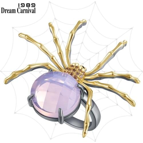 DreamCarnival1989 Exotic Golden Legs Spider Rings for Women Love Feminine Pink Zircon Elegant Anniversary Dating Jewelry WA11879