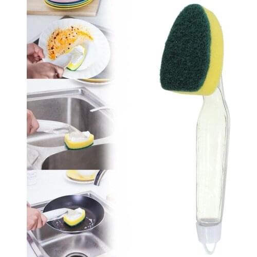 1pc Dish Washing Tool Soap Dispenser Handle Refillable Cleaning Sponge Brush