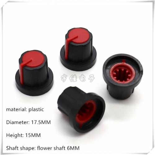 10 Piece 17.5X15MM Black red plastic knob cap potentiometer volume adjustment switch knob is suitable for flower shaft 6MM