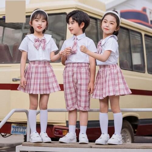 2021 School Jk Uniform Suit Summer Boys Girls College Style Performance Class Costume Kids Plaid Pleated Skirt Shirt Anime Skirt