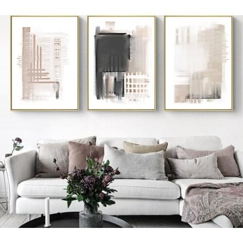 Abstract Beige and Gray Watercolor Canvas Painting Print Neutral Minimalist Graffiti Wall Art Picture for Bedroom Living Room