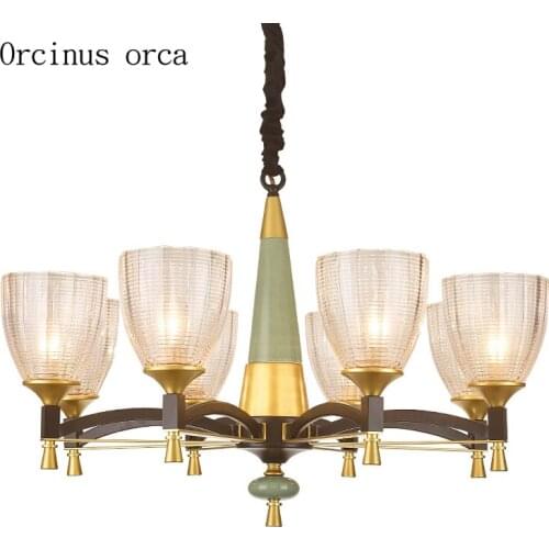 American garden green ceramic chandelier living room bedroom modern simple and creative personality LED chandelier