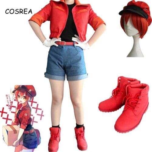 Anime Cells at Work! Cosplay Red Blood Cell Costume Girls Women Costumes Full Set Shoes Wig Hat Halloween Carnival Party