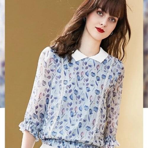 Floral Chiffon Summer Women Blouses French Style All-Match Doll Collar Casual Shirts Print Splice Tops Blusas Fashion MM0529