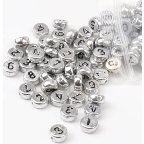 Mixed grey Acrylic Numbers Flat Round Beads Charms For Jewelry Making Accessory Decoration DIY 7x3mm 200Pcs YKL0192X-RH