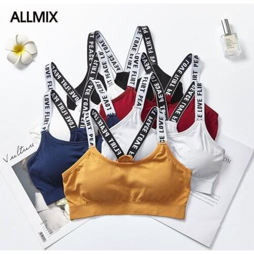 ALLMIX Sexy Womens Bras Breathable Sports Bra Anti-sweat Shockproof Padded Sports Letter Bra Running Top Homewear Lady Lingerie