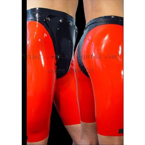 Codpiece design middle latex panties with hole men in red patchwork black colors made of 0.4mm thickness natural latex