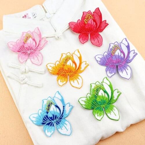 Exquisite lotus embroidery patch for cloth stickers down jacket clothes iron on patch decals lotus diy hole decoration