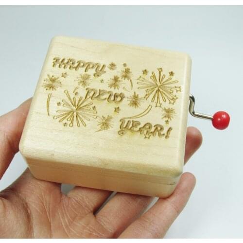 Handmade Wood Happy new year music box special cool gift customized
