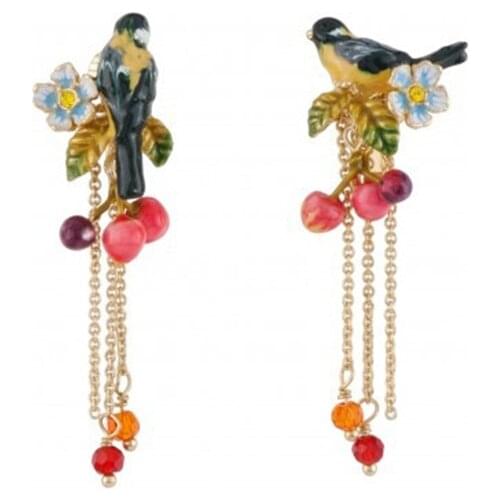 European and American new products listed enamel-glazed oriole bird cherry earrings long tassel earrings foreign trade jewelry