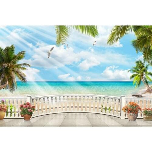 Tropical Sea Beach Palm Tree View Platform Photography Backgrounds Baby Portrait Photographic Backdrops For Home Photo Studio