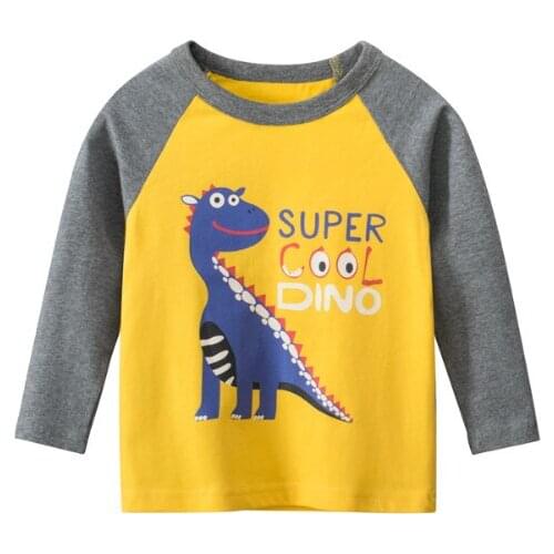 Spring Summer Kids Boys T Shirt Dinosaur Cartoon Print Long Sleeve O-neck Baby Girls T-shirts Tops Cotton Children T-shirt