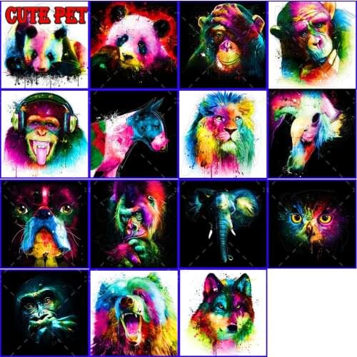 Abstract oil painting cute pet DIY diamond painting Lion Ape Elephant Dog Bear Wolf Embroidery animal gift full diamond Mosaic