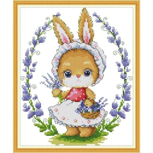 Rabbit and Flower Painting Chinese Cross Stitch Canvas for Embroidery Kit 14CT 11CT Printed Fabric for Needlework DMC DIY Crafts