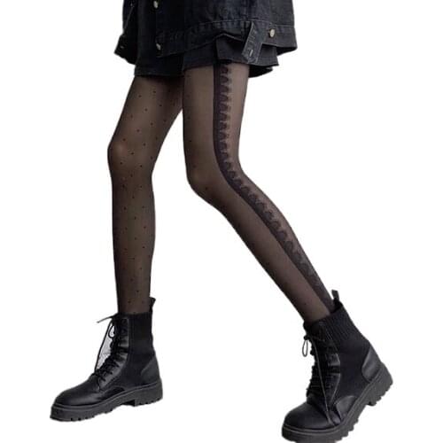 Womens Tights Summer Side Lace Polka Dot Transparent Pantyhose Hot Girls Silk Bodystockings Ultra-thin See Through Underwear