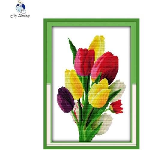 Colorful tulips floral pattern cross stitch kits 14CT 11CT count printing embroidery set DIY needlework home decoration painting
