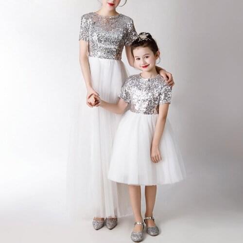 Summer Fashion Wedding Party Sequins Junior Bridesmaid Dresses Parent-Child Ball Gown Dress 2021 Mother-Daughter Evening Vestido