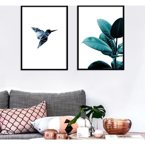 Minimalist Creative Flying Bird Canvas Painting Green Plant Leaf Waterproof Poster Home Decor Wall Art Canvas Painting Pictures